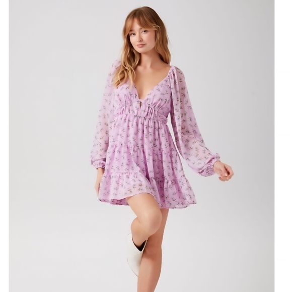 Forever 21 Purple and Pink Long Sleeve Sundress - Picture 2 of 11